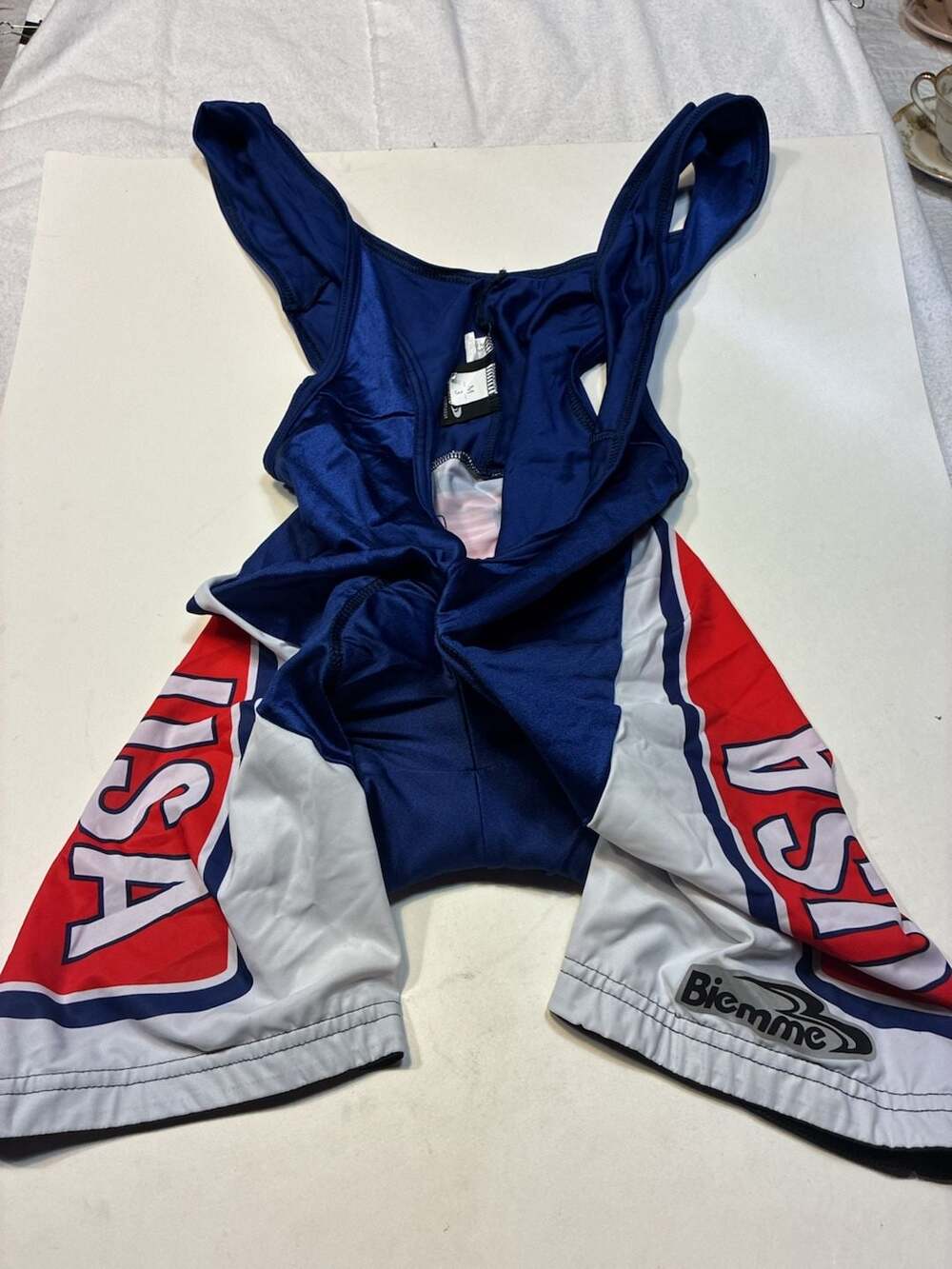 Biemme USA Cycling Bib Shorts Blue Red White Padded Men's Size Medium